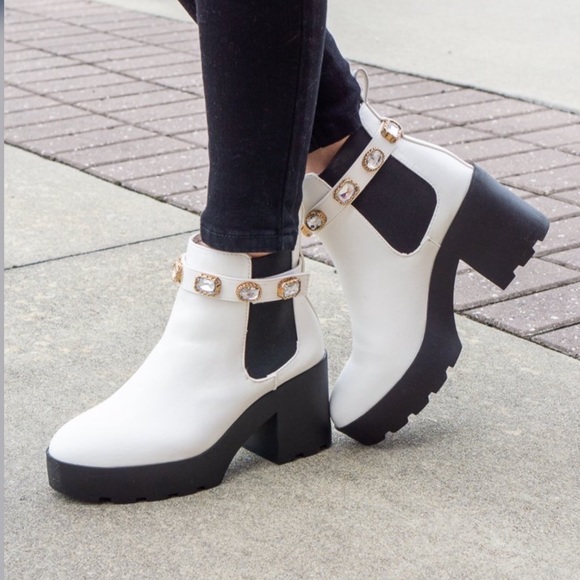 Removable Jeweled Ankle Strap White Chelsea Boot - Picture 6 of 13